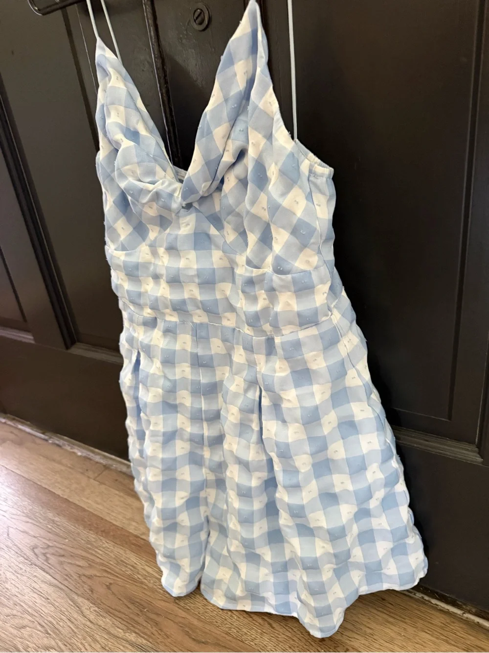 Princess Polly Blue and White Checkered Spaghetti Strap Romper. Size 8